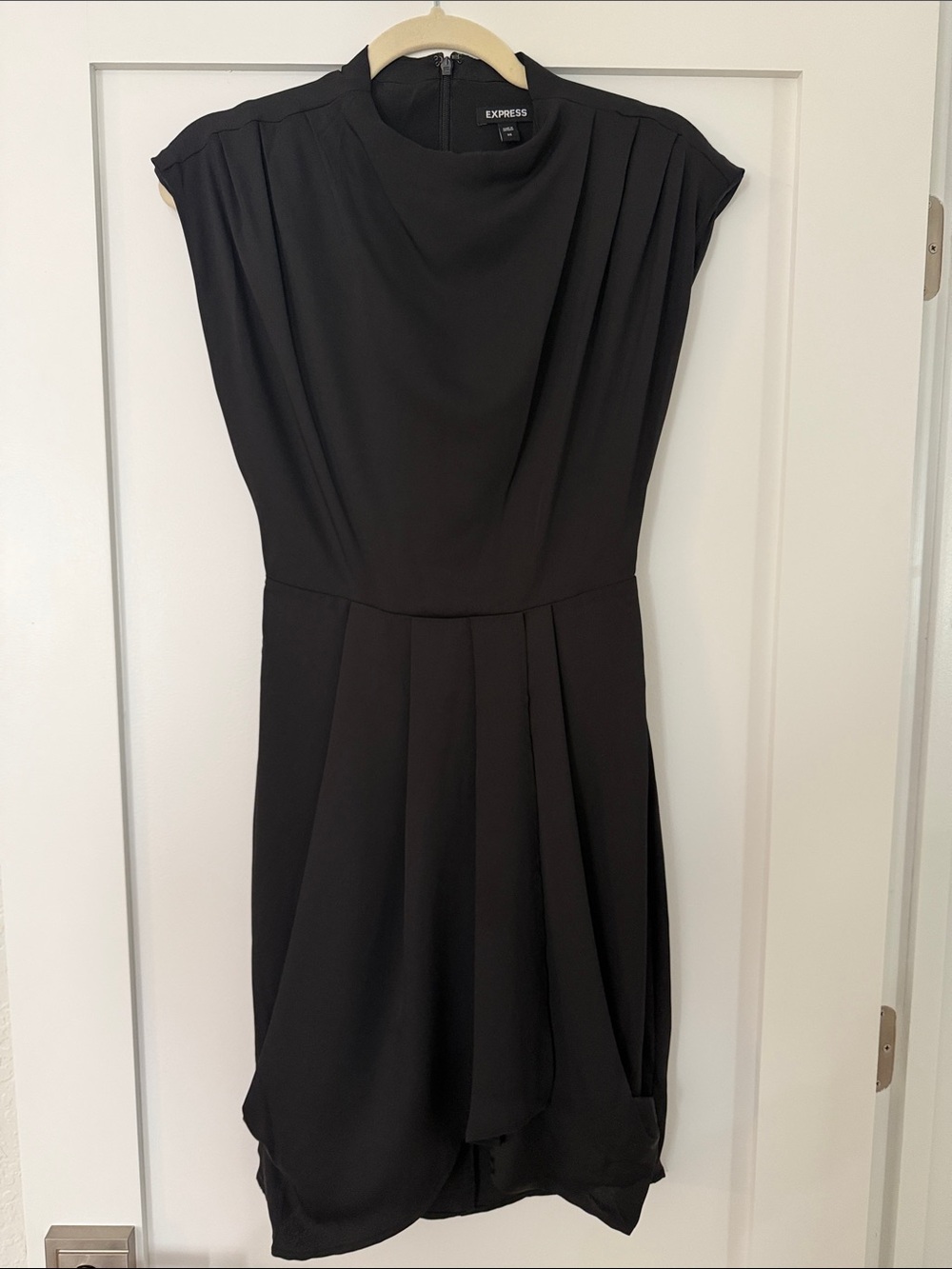 Express Black Pleated Cap-Sleeve Mini Dress